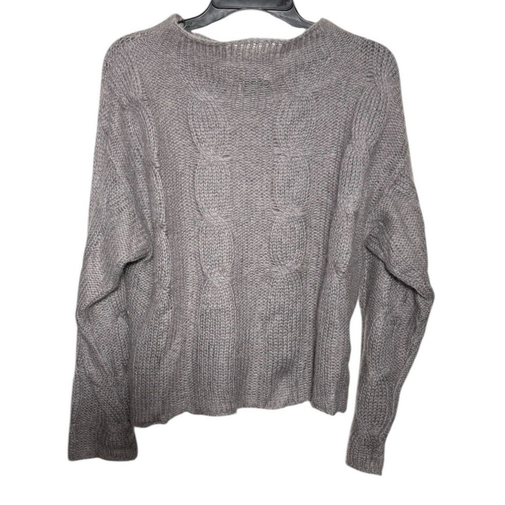 Margaret O'Leary Mohair Wool Blend Gray Open Knit Pullover Sweater Cozy‎